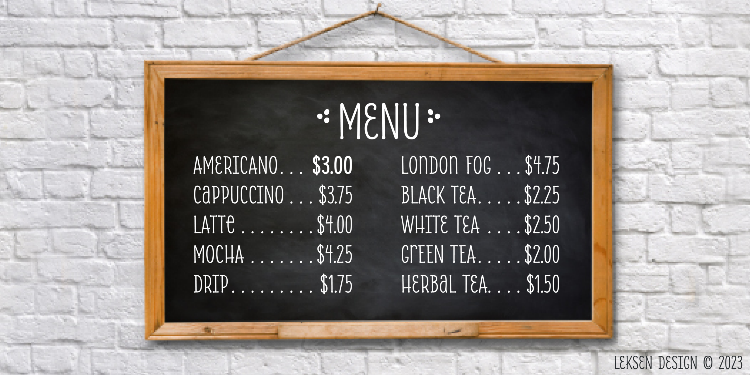 Menu board with Alasassy font type